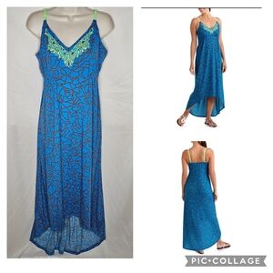 Womens Miss Tina Knowles Hi Lo Maxi Dress Blue Combo Geometric Print XL 16 18